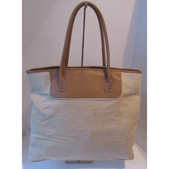 Scala Collezione Tote Bag Handcrafted Leather Canvas Palm Trees Shoulder Bag - Picture 4 of 7